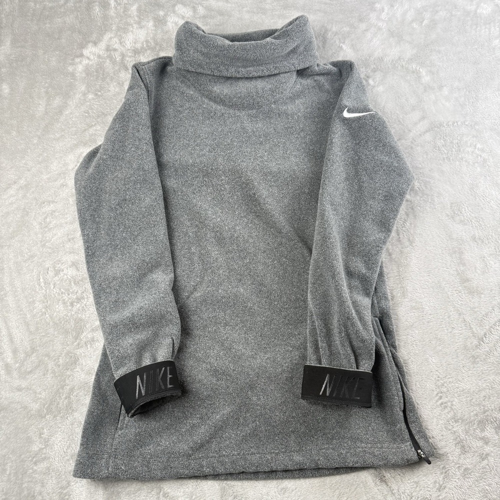 Nike Dri-FIT Womens Small Gray Fleece Cowl Neck Pullover Side Zip Sweatshirt S
